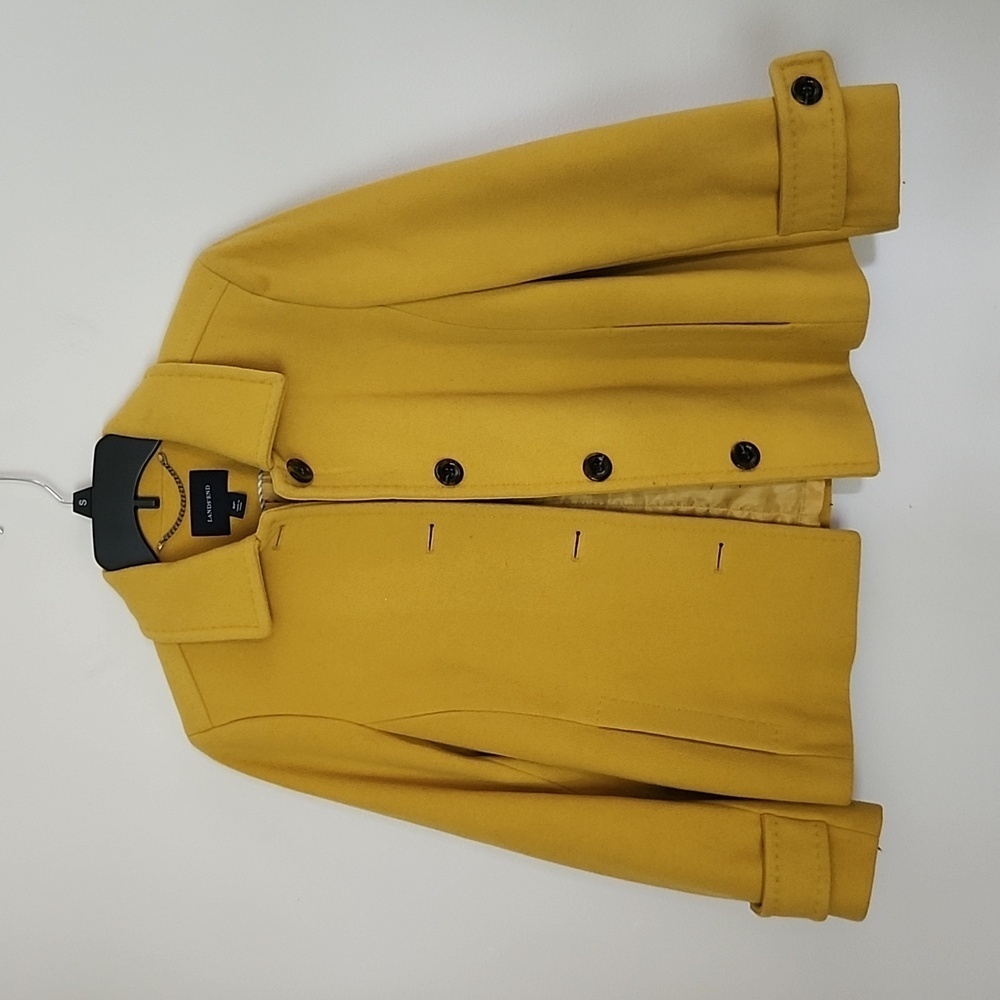 Lands End wool cashmere blend winter pea coat golden yellow womens 6 petite